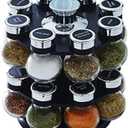 Kamenstein 16 Jar Ellington Revolving Countertop Spice Rack with Lift & Pour Caps and Spices Included, FREE Spice Refills for 5 Years: Black and Chrome
