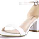 IDIFU Women's Cookie-LO Low Block Heels Chunky Sandals Ankle Strap Wedding Dress Pump Shoes (White), Size 8