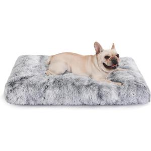 Bedfolks Waterproof Dog Crate Bed With Removable Washable Cover, Plush Faux Fur Pad for Large Dogs, Fluffy Kennel Bed 35"x23", Dark Grey
