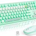 MOFII Wireless Keyboard and Mouse Combo, Cute Retro Typewriter Keyboard and Silent Mouse, 2.4GHz Full Size Computer Keyboard Wireless Mouse Set for PC, Laptop, Desktop, Windows (Green Colorful)