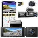 AZDOME M550 3 Channel Dash Cam, 4K+2.5K Front and Rear, 2.5K+1080P+2.5K Front Rear Inside Triple Car Camera Built-in WiFi GPS, 64GB Card Included, 3.19" Screen, WDR IR Night Vision, 24H Parking Mode
