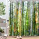 Green Plant Stained Glass Shower Curtain for Bathroom Waterproof Modern Flower Nature Themed Bathroom Decor Polyester Fabric 72 x 72 inch with Hooks(Green)