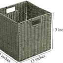 Handwoven Paper Woven Cube Basket Organizer with Handles set of 4 Foldable Storage baskets for Bedroom Living Room Cubby Storage Units for Clothes Books Toys (Green, 13" L x 13" W x 13" H)