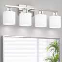 Bathroom Lights Over Mirror Brushed Nickel, Anti-Rust 4-Light Bathroom Vanity Light Fixtures, Modern 24Inches Wall Sconces E26 Base, Milky White Glass Shades, Bulbs Not Included