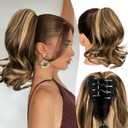 12Inch Ponytail Extension, Wavy Pony Tails Hair Extensions, Claw Clip in Ponytail Extension, Synthetic Hair Extensions Ponytail for Women - Chestnut Brown With Golden Highlights24