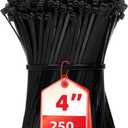 Cable Zip Ties, 4 Inch Small Cable Ties, 250PCS Multi-Purpose Nylon Zip Ties, Self-Locking Wire Ties used for home, garden, garage, indoor and outdoor. Mini Black Cable Ties
