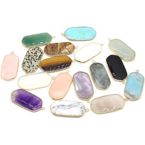 LE SKY 6 Pcs Natural Stone Pendants Rectangle Shape Healing Crystal Agate Charms for Jewelry Making Necklace Bracelet Earrings