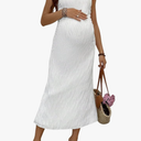 OYOANGLE Women's Maternity Dress Textured Spaghetti Strap Double Lined Bodycon Long Dresses M