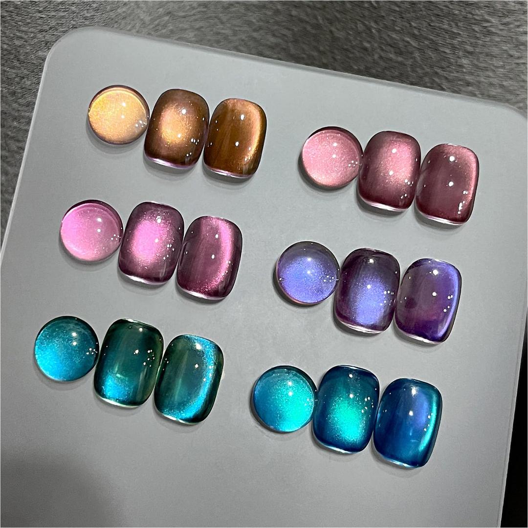 GAOY Glitter Cat Eye Gel Nail Polish Set with Magnet Colorful Galaxy for Holographic Cat Eye, Salon Gel Manicure and Nail Art DIY at Home (Aurora Borealis)