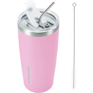 BJPKPK Insulated Tumbler 20 oz Stainless Steel Coffee Travel Thermal Cup With lids And Straws,Light Pink
