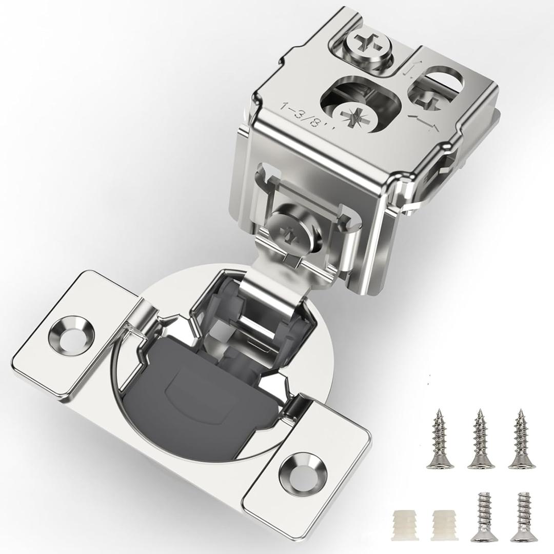 FURNIWARE 2 Pieces 1-3/8 inch Overlay Soft Close Hinges for Kitchen Cabinet Hinges Satin Nickel Hidden Hinges Soft Closing Cabinet Hinges Stainless Steel Concealed Hinge self Closing 105 Degree