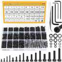2180 Pieces Black M2 M3 M4 M5 Hex Socket Head Cap Screws Nuts Washers Assortment Kit, Metric Screw Assortment with Hex Wrenches, 12.9 Grade Alloy Steel, Fully Threaded