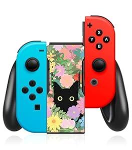 Lotadilo Joy-Con Grip for Nintendo Switch/Switch Oled - JoyCon Comfort Hand Grips Controller for Women Girls Teen Boys Cute Cartoon Design, Cat Flower