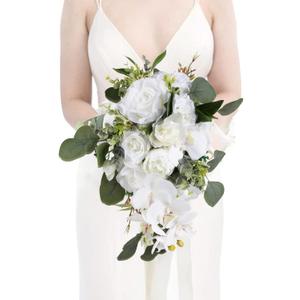  Bridal Bouquet, White Artificial Wedding Bouquets for Bride Bridal Bouquet Bridesmaid Bouquet Tossing Bouquet for Wedding Ceremony and Anniversary(White)