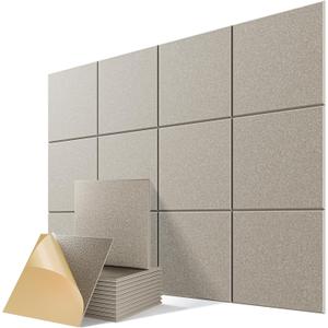 12 Pack Self-Adhesive Acoustic Panels, 12" X 12" X 0.4" High-Density Sound Proof Foam Panels for Walls, Soundproof Wall Panels for Home & Office (Camel)