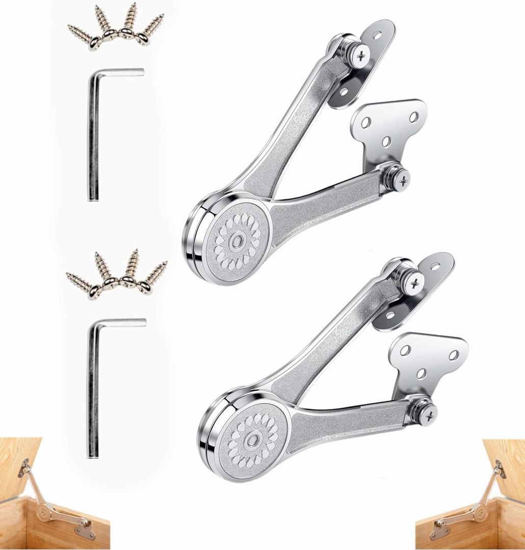 Toy Box Hinges Soft Close - Lid Support Hinges Chest Hinges for Toy Box Chest Trunk, Soft Close Lid Stay Hinges Support 50lb/2pcs (Hingex), Silver, SUI-C3209