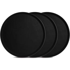 TOPZEA 3 Pack Large Restaurant Serving Tray, 16 Inch Plastic Round Server Tray, Non-Skid Bar Drink Trays Cafeteria Buffet Food Service Trays for Coffee Table, Hotel, Party