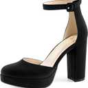 Ankis Black Platform Closed Toe Heels for Women, Womens Heels Closed Round Toe Chunky Block Pumps Shoes, 4 Inch (8.5)