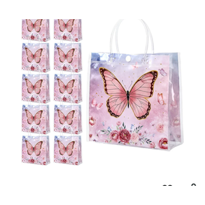 Sweetude 24pcs Clear Party Favor Bags PVC Plastic Gift Bags with Handles Party Favor Pattern for Candy Snack Birthday Baby Shower Supplies (Butterfly)