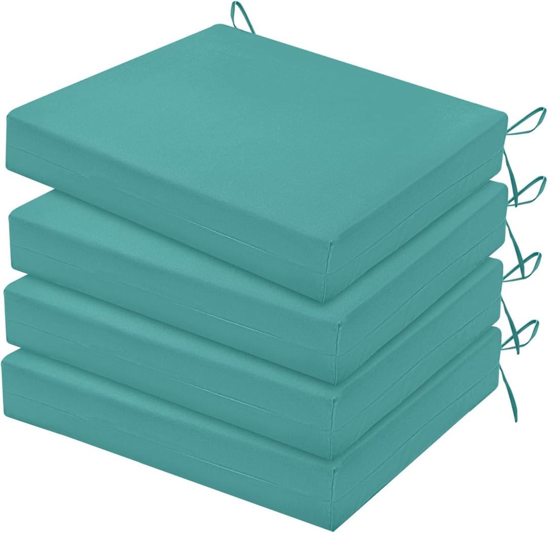HARBOREST Outdoor Chair Cushions Set of 4, Water Resistant Patio Chair Cushions with Ties, Square Corner Outdoor Seat Cushions for Patio Furniture, 18.5"x16"x3", Teal