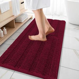 OLANLY Thick Bathroom Runner Rugs 47x20, Extra Absorbent Chenille Striped Bath Rugs, Rubber Backing, Machine Wash Dry, Long Bath Mats for Bathroom, Tub and Shower, Home Decor Accessories, Burgundy