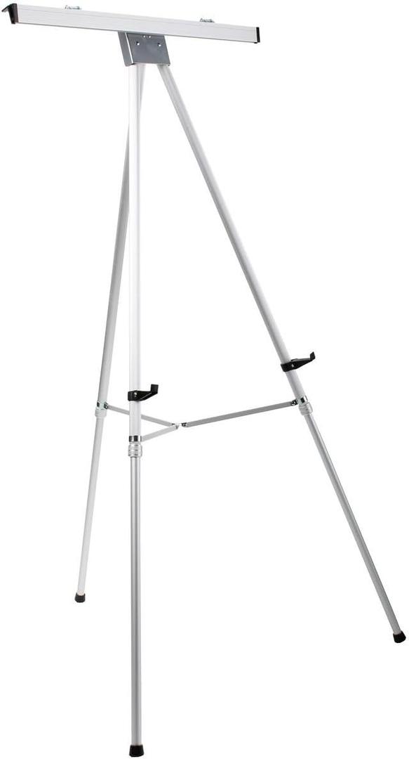 Aluminum Easel with Flipchart Holder, 37.5" to 69"h Height-Adjustable Tripod with Telescoping Legs - Silver