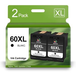 60XL Black Ink Cartridges Replacement for HP 60 60XL High Yield Combo Pack for PhotoSmart C4680 C4780 C4795 D110a DeskJet F4480 F4440 Envy 100 110 120 Printer (2 Black)