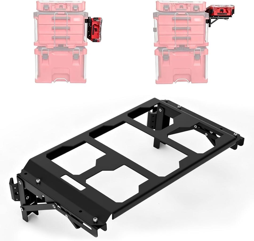 Folding Bracket Mount Compatible with Milwaukee Packout Toolbox, Easy to Install the Extra Fold Shelf with Rail Mount on Each Side for Modifying, Tool accessories for Building, Fixing, Whatever