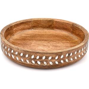 Mango Wood Table Centerpiece  Hand-Carved Home Decor Bowl for Farmhouse, Country & Modern Rustic Interiors (12" X 12" X 2.5")