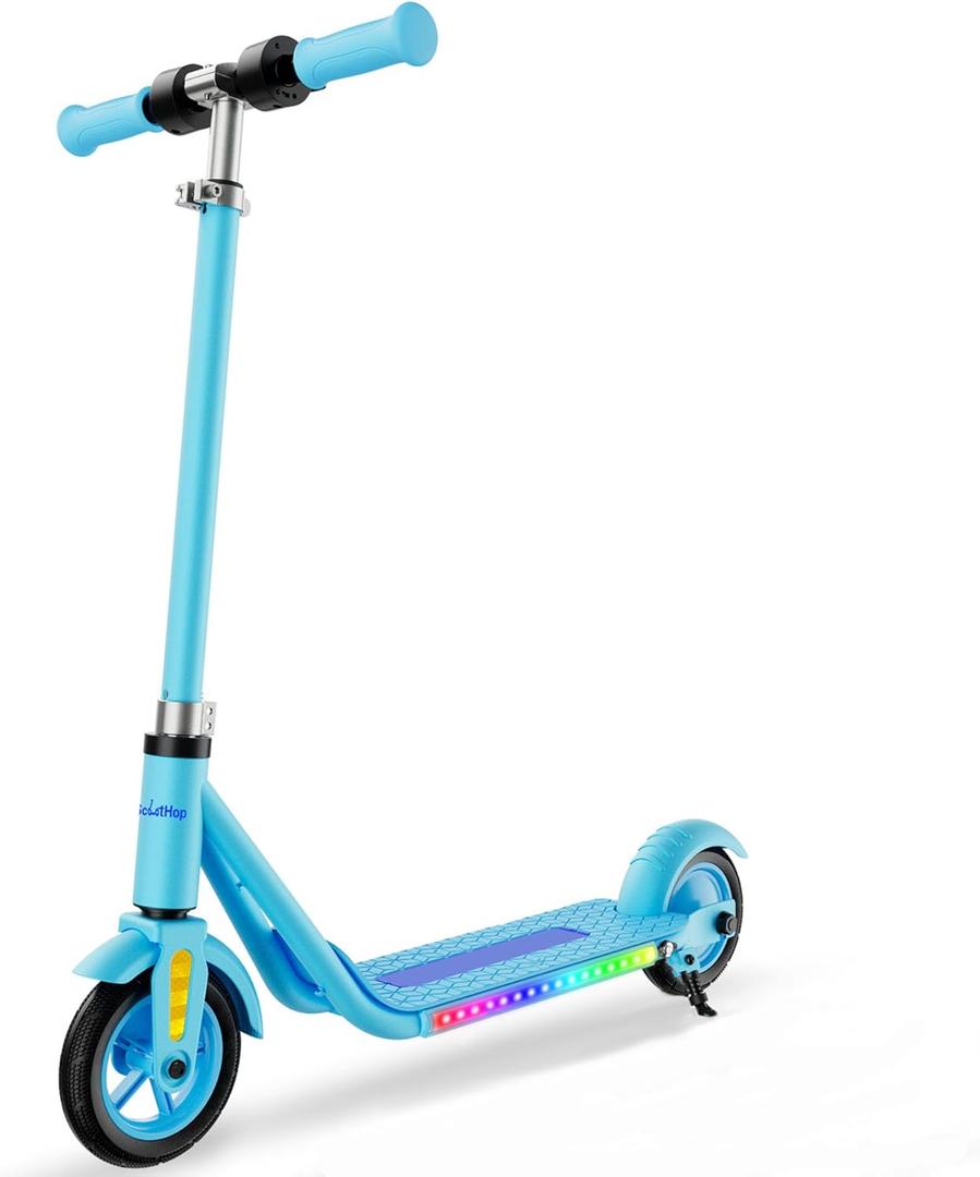 Electric Scooter for Kids Ages 6+, Bluetooth Music Speaker, 150w Hub Motor, Up to 10 mph, 60 mins Ride Time, Led Display, Colorful Lights, 4 Height Adjustable, Best Gift Ideas for Boys and Girls