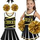 JenPen Cheerleader Costume for Cute Cheerleading Outfit Cheer Uniform for Halloween Dress Up with Accessories (L(7-9year), Black)