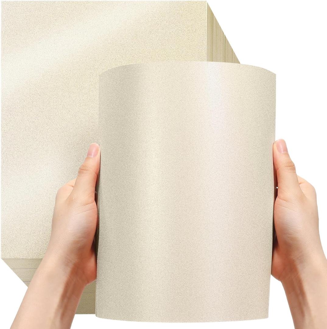 250 Sheets 8.5 x 11 Inch Metallic Paper Shimmer Card Stock 80lb 210 Gsm Double Sided Card Stock Printer Paper for Weddings Birthdays Craft Use Invitations Certificates DIY Cards (Cream)