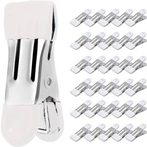 Clothes Pins Heavy Duty 30 Pack - 2.17 Inch Metal Chip Clips, Clothespins for Photo Drying Clothesline Laundry Sock, Bag Clips for Food Kitchen Stainless Steel with Rubber, White