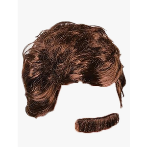 Kangaroo 70s Mens Wig and Mustache - Fake Brown Mustache and Short Curly Wigs For Men Costume - Mens Disco Hair Accessory for Funny Costumes Cosplay Dress up Apparel For New Year Parties