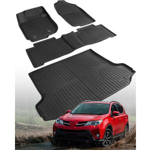 Car Floor Mats for Toyota RAV4: 2006 2007 2008 2009 2010 2011 2012 Without 3rd Row Seat All Weather Carpet Custom Fit for RAV-4 Front Second Row Cargo Area Accessories Heavy Duty Full Set Rubber Liner