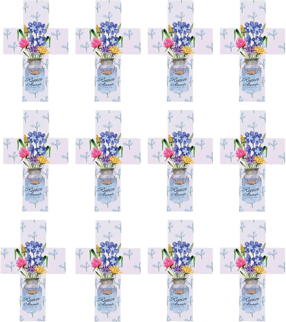 Dicksons Inspirational Christian Pocketcard Bookmark for Books and Novels 2.5 x 3.75 Inch Paper Cross Floral Rejoice Always Pack of 12