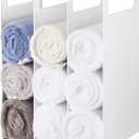 LEIFIDE Set of 2 Interlocking Towel Organizer Metal Bathroom Towel Storage Rack Shelf Dividers Organizers for Closet Home Space Saving (White)