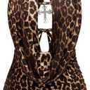 SOLY HUX Women's Leopard Halter Mini Dress Cheetah Print Deep V Neck Draped Sleeveless Ruched Bodycon Party Club Dresses (Black, XL)