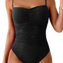 One Piece Swimsuit for Women Ruched Tummy Control Bathing Suit Push Up Slimming Swimwear (Medium, Black)