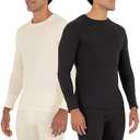 Fruit of the Loom Men's 2-Pack Recycled Waffle Thermal Underwear Crew Top, Black/Natural, X-Large