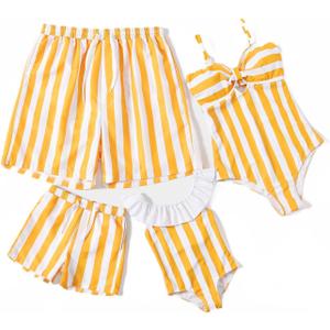 IFFEI Family Matching Swimwear One Piece Bathing Suit Striped Hollow Out Monokini Mommy and Me Beachwear, Girls: 2 Years