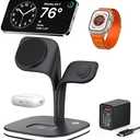 5 in 1 Wireless Charging Station for Apple Magsafe Charger Stand,Magnetic Wireless Charger Station for iPhone 17 Air 16 15 14 13 12 Series,Apple Watch Series 1-10,AirPods with LED and Adapter