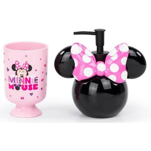 Jay Franco Disney Minnie Mouse 2 Piece Bathroom Set - Pink & Black Soap Dispenser & Tumbler Set - Kids Resin Bathroom Accessories