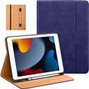 for iPad 9th / 8th / 7th Generation (2021/2020/2019) 10.2 Inch Case, Multi-Angle Viewing Stand Folio Cover with Pencil Holder and Pocket, Built-in Hand Strap, Auto Sleep Wake, Dark Blue
