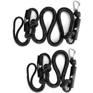 Obcursco Bungee Dock Lines for Boat, Docking Rope with 316 Stainless Steel Clips, Accessories for Jet Ski, PWC, SeaDoo, Yamaha WaveRunner, Marine, Kayak, Pontoon, Sets of Two(4ft & 6ft) (Black)
