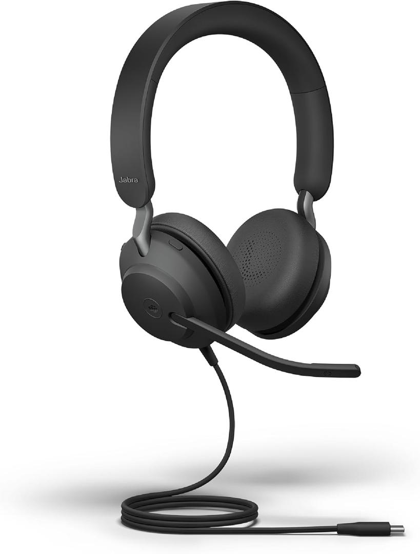 Jabra Evolve2 40 SE Wired Stereo Noise-Cancelling Headset - Features 3-Microphone Call Technology and USB-C Cable - MS Teams Certified, Works with All Other Platforms - Black 