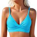 Limeeke Women's Twist Front Bikini Top V Neck Padded Swimsuit Top Adjustable Spaghetti Straps Bathing Suit Tops (Medium, Light Blue)