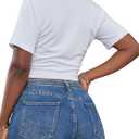 LovelyWholesale Graphic Crop Tops for Women Sexy Tie Front Top Summer Short Sleeve V Neck T Shirt (White, L)