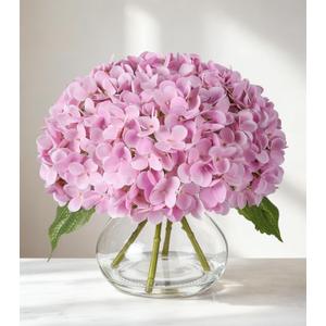 Real Touch Faux Hydrangea Flowers in Glass Vase, No Watering Needed Silk Hydrangea Artificial Flowers for Farmhouse Wedding Decor Dining Table Centerpiece Bedroom Decor