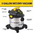 STANLEY Wet/Dry Vacuum SL18115, Stainless Steel Tank, 5 Gallon 4HP Shop Vacuum, Portable Style Ideal for Home/Shop/Jobsite Dust Collection Job with Vacuum Attachments, Silver+Yellow